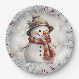 Prato De Papel Bonito boneco de neve de Natal