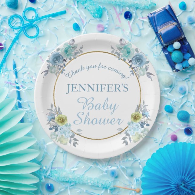 Prato De Papel Bonito Floral Azul É um Chá de fraldas (Festa)