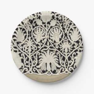 Prato De Papel Bonito Linen White Lace Antique de Casamento