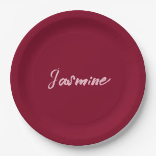 Prato De Papel Bonito Minimalista Burgundy Red Calliografia Nome