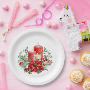 Prato De Papel Bonito Natal das Velas e Buquê de Poinsettia