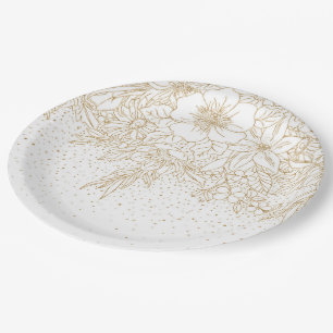 Prato De Papel Bonito ponto Dourado floral