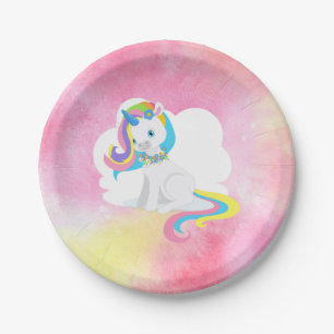 Prato De Papel Bonito Rainbow Hair Unicorn