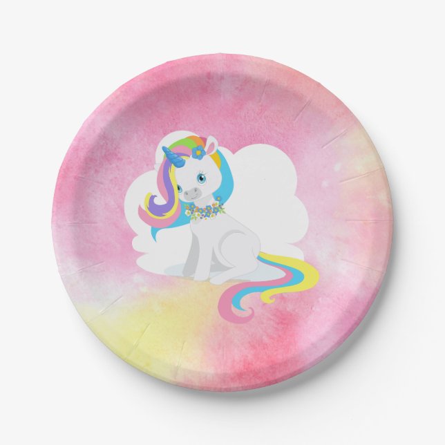 Prato De Papel Bonito Rainbow Hair Unicorn (Frente)