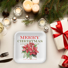 Prato De Papel Bonito Red Poinsettia Flower Feliz Natal