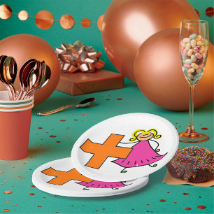 Prato De Papel Bonito Stick Figura Girl with Plus Sign