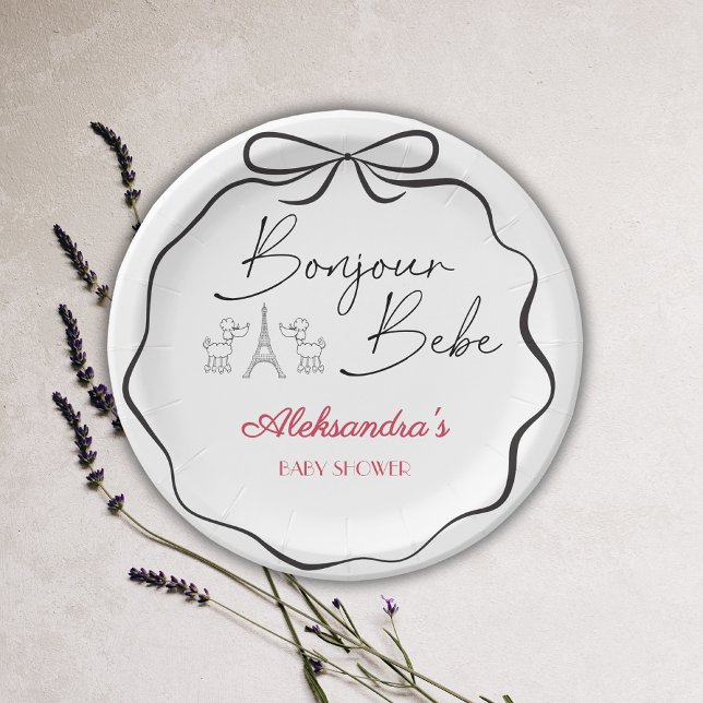 Prato De Papel Bonjour Bebe Paris Chá de fraldas francês preto-ro (Criador carregado)