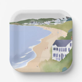 Prato De Papel Bonnet Shores | Aquarela da Praia de Rhode Island