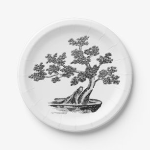 Prato De Papel Bonsai - Estilo chinês - preto e branco