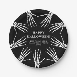 Prato De Papel Bony Skeleton Mão No Black Happy Halloween