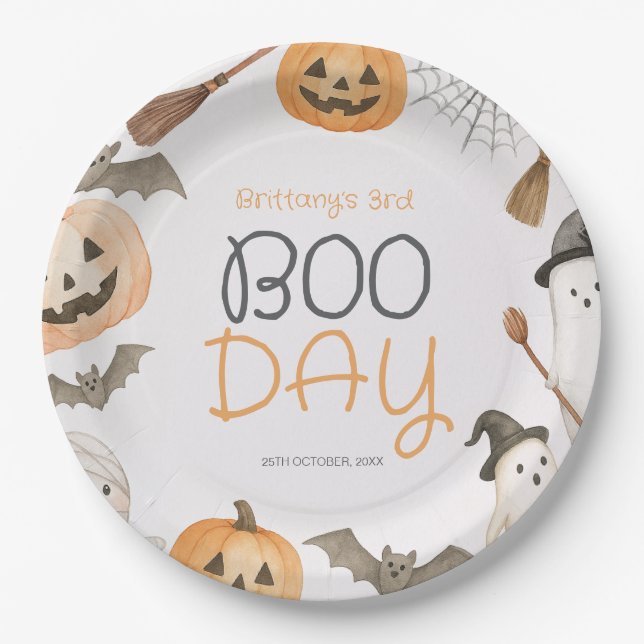 Prato De Papel Boo Day Spooky Halloween Birthday (Frente)