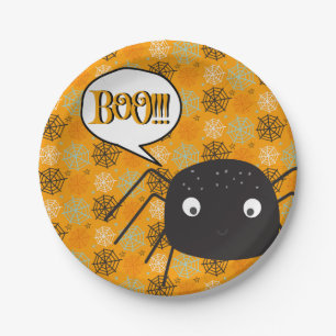 Prato De Papel Boo!, fofinha teia de abóbora-aranha padronizada