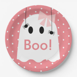 Prato De Papel Boo! Ghost GIrl Fita Cor-de-rosa do Halloween