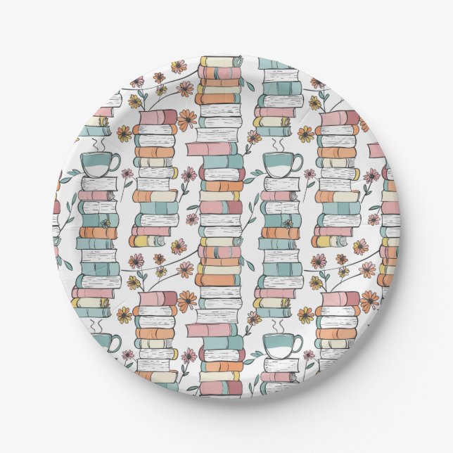 Prato De Papel Bookish Books Pastel Pink Paper Plates (Frente)