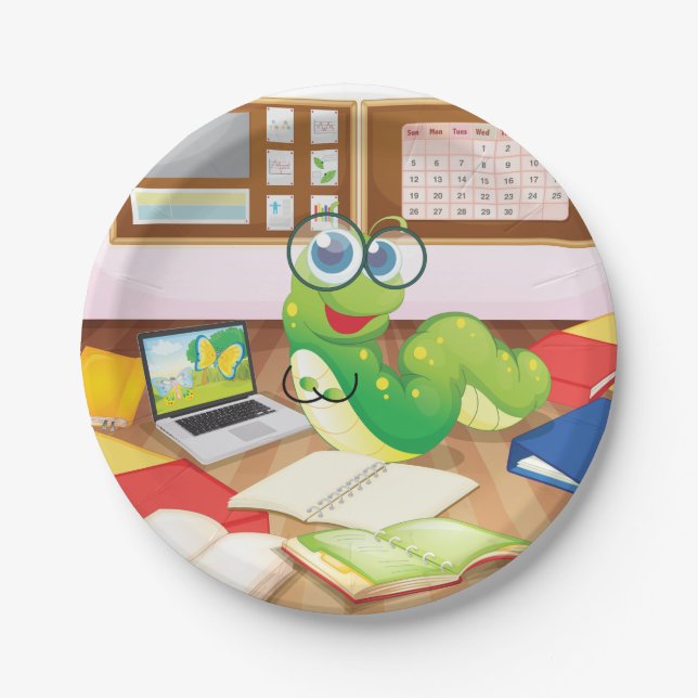 Prato De Papel Bookworm Na Classe (Frente)