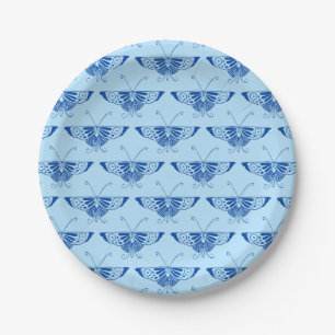Prato De Papel Borboleta Art Deco estilizada - cobalto e azul cla