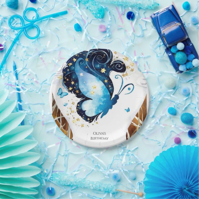 Prato De Papel Borboleta Azul Whimsic Aniversário (Festa)