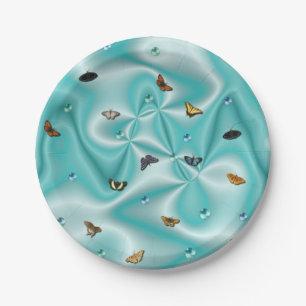 Prato De Papel Borboleta com seda verde com pérolas