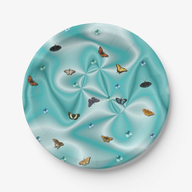 Prato De Papel Borboleta com seda verde com pérolas (Frente)