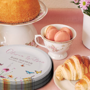 Prato De Papel Borboleta de Flor Selvagem Bebê em Chá de fraldas 