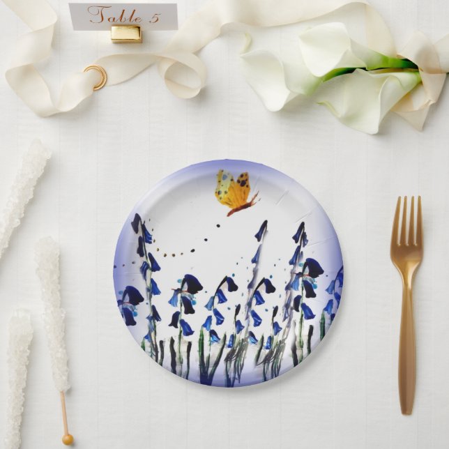 Prato De Papel Borboleta Floral Bluebells (Casamento)
