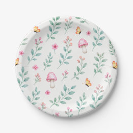 Prato De Papel Borboleta Floral Cogumelo Rosa