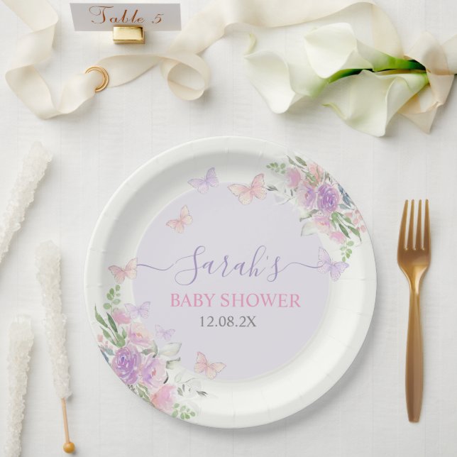 Prato De Papel Borboleta Lilac Encantada (Casamento)