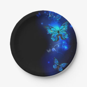 Prato De Papel Borboleta Morpho no Fundo Escuro