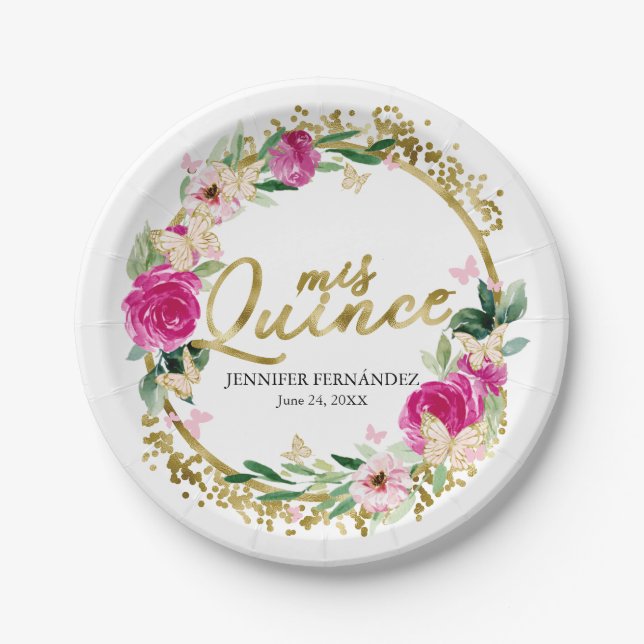 Prato De Papel Borboleta Papel Quinceanera Placa Rosa Quente (Frente)