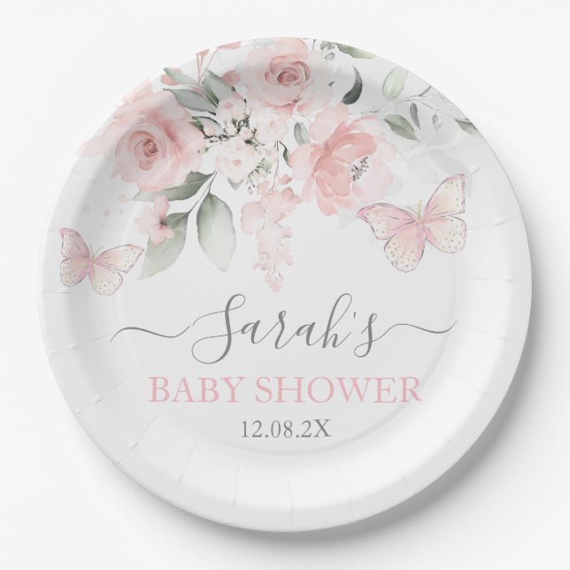 Prato De Papel Borboleta Rosa Floral (Frente)