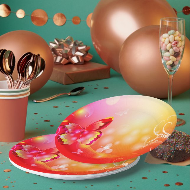 Prato De Papel Borboleta Vermelha (Múltiplo)