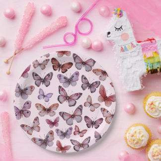 Prato De Papel Borboletas Aquarela Chá de fraldas Branca