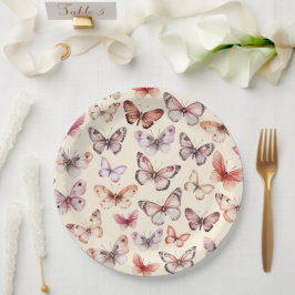Prato De Papel Borboletas Aquarela Chá de fraldas Branca