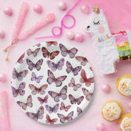 Prato De Papel Borboletas Aquarela Chá de fraldas Branca