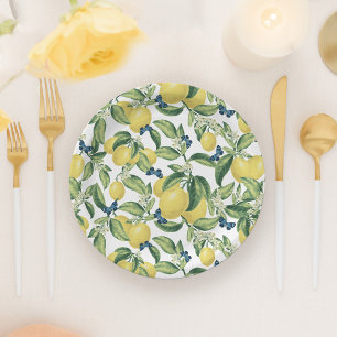 Prato De Papel Borboletas Azuis Botânicas De Limão