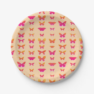 Prato De Papel Borboletas, brandamente laranja, rosa coral, ouro