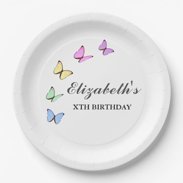 Prato De Papel Borboletas Coloridas Aniversário (Frente)