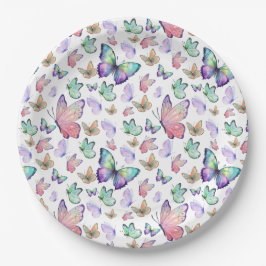 Prato De Papel Borboletas de Aquarela Padrão Invisível