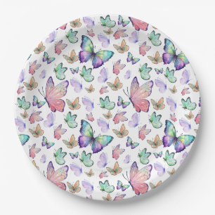 Prato De Papel Borboletas de Aquarela Padrão Invisível