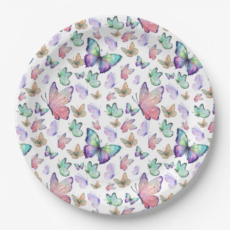 Prato De Papel Borboletas de Aquarela Padrão Invisível