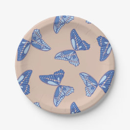 Prato De Papel Borboletas de Cottagecore Azul e Tan