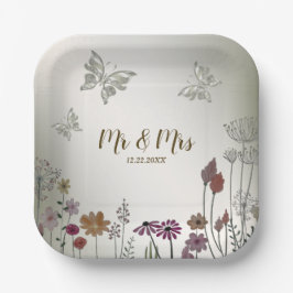 Prato De Papel Borboletas de flores coloridas do jardim festa de 