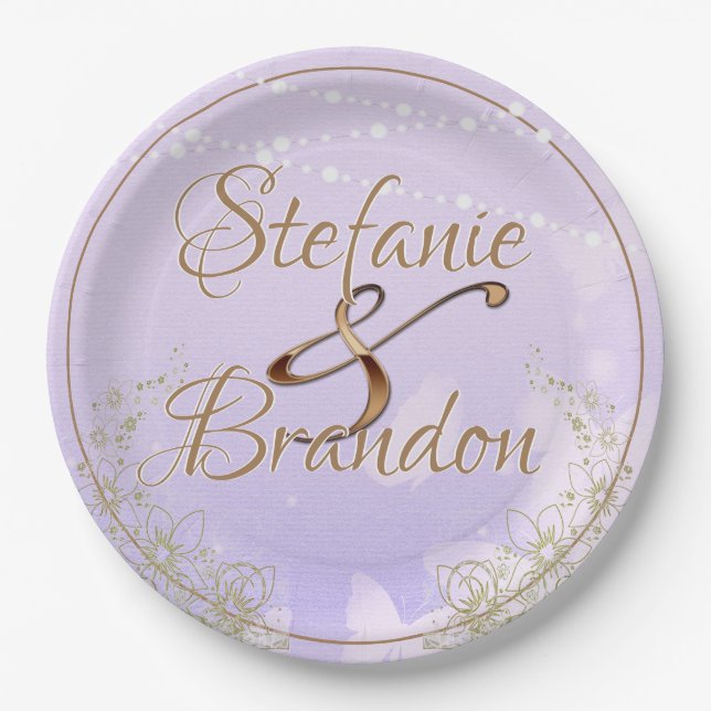 Prato De Papel Borboletas de lavanda (Frente)