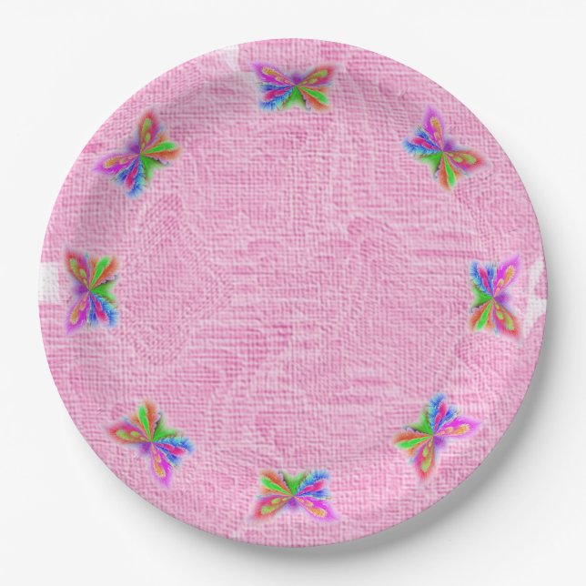 Prato De Papel Borboletas em multicor e rosa (Frente)