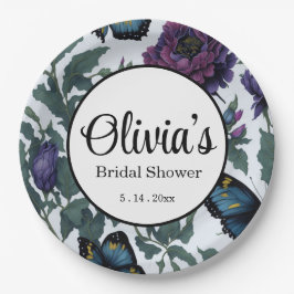 Prato De Papel Borboletas florais magenta púrpura de ameixa de vi