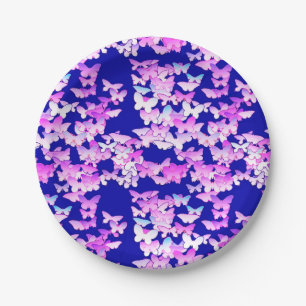Prato De Papel Borboletas, lavanda e azul escuro