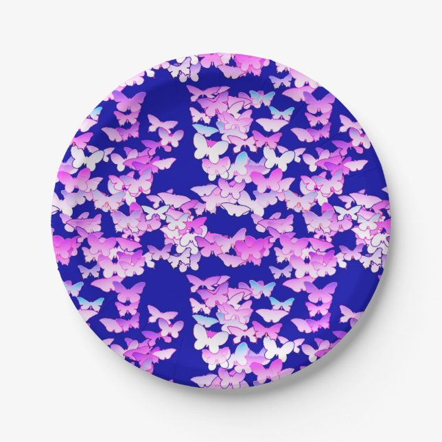 Prato De Papel Borboletas, lavanda e azul escuro (Frente)