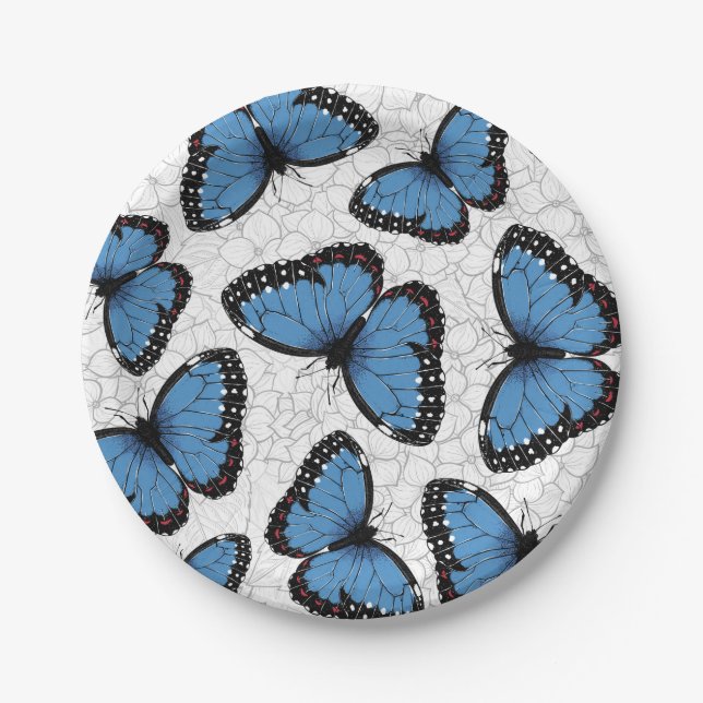 Prato De Papel Borboletas morpho azuis (Frente)