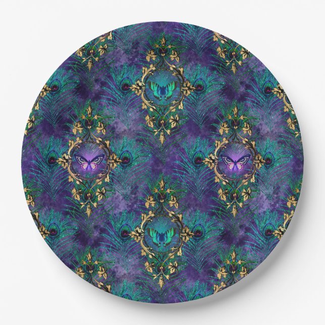 Prato De Papel Borboletas Pavão Suprimentos De Casamento Placas D (Frente)