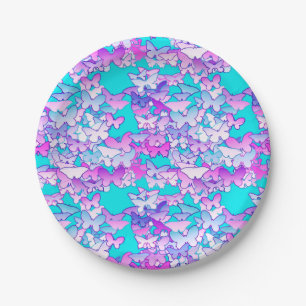 Prato De Papel Borboletas, violetas e turquesas